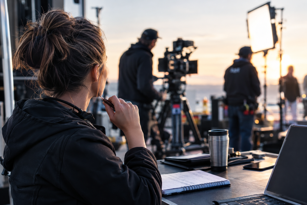 TV production crew member working on set, illustrating mortgage challenges for film and television contractors.